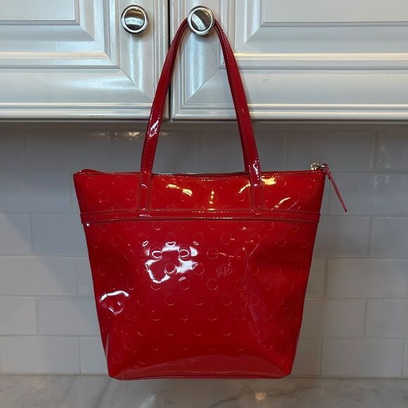 Kate Spade Bag Purse Handbag Leather Red Embossed Patent Tote Bag pocketbook - Picture 4 of 13